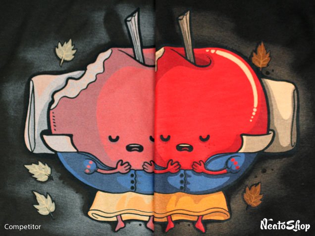 Side by side comparison of red artwork of NeatoShop and competitor shirt prints